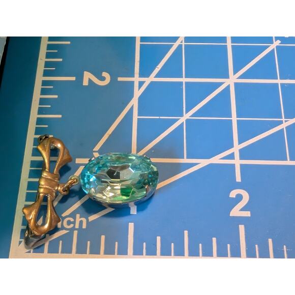 Vintage Blue Rhinestone Dangle Ribbon Silver Tone Brooch - Picture 3 of 6